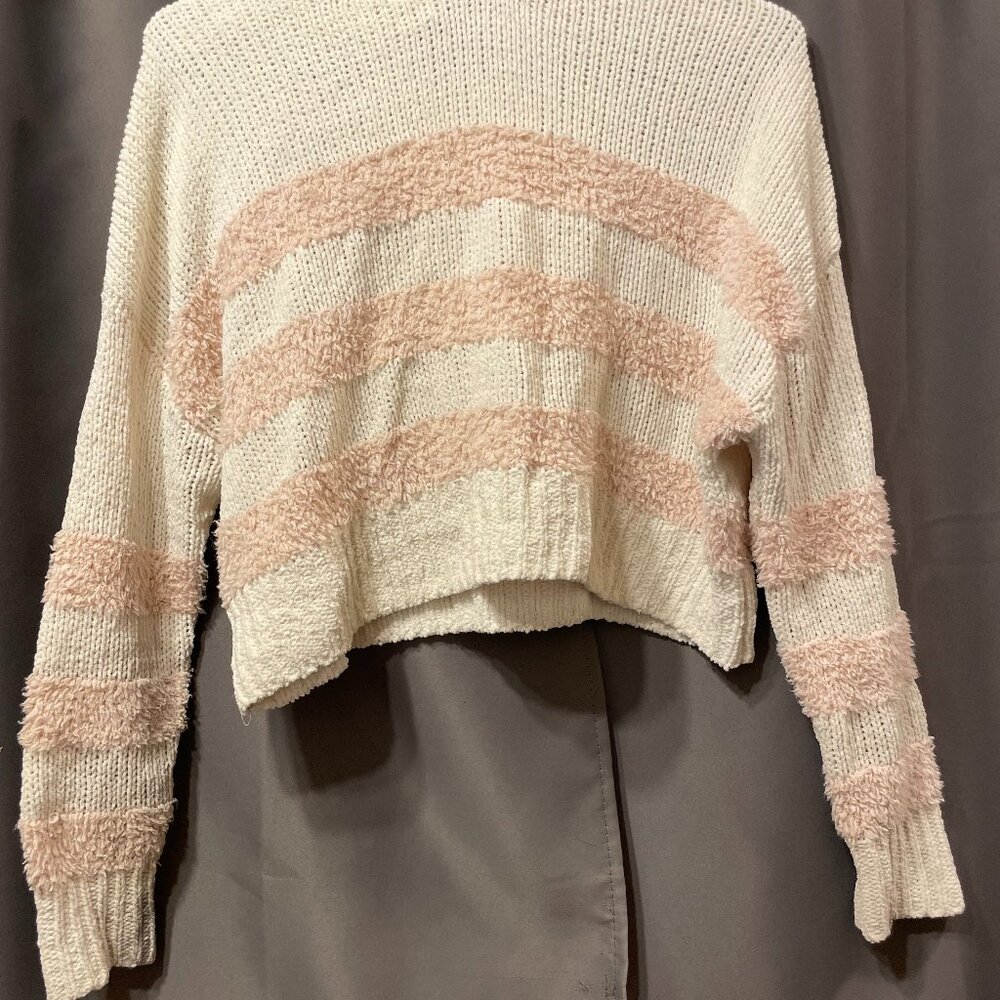Cupcakes & Cashmere Cream Blush Striped Cropped Hooded Sweater